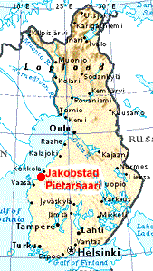 Map of Finland with Jakobstad located and the Rettig clock